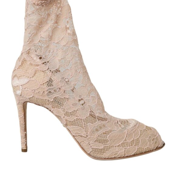 Dolce & Gabbana Beige Stretch Taormina Lace Boots Shoes/EU40.5/US10/Beige - Picture 4 of 6